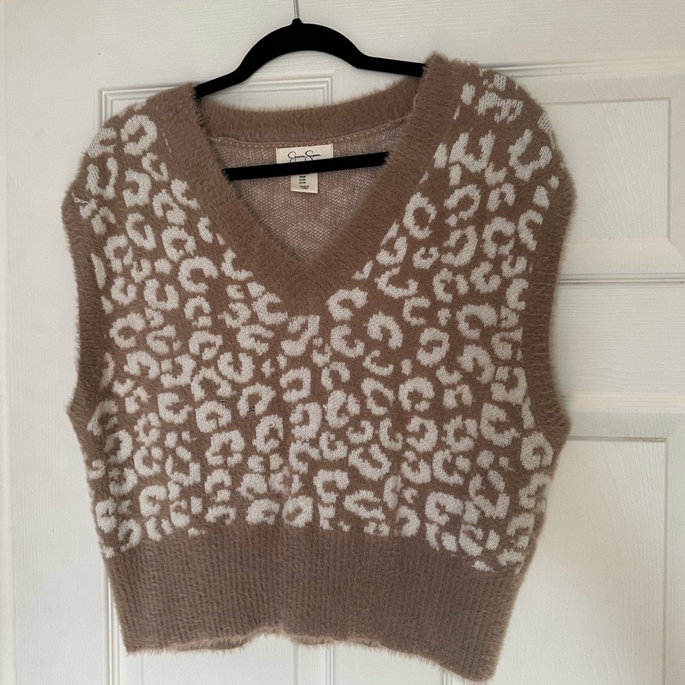 Sage Brown Leopard Sweater Vest